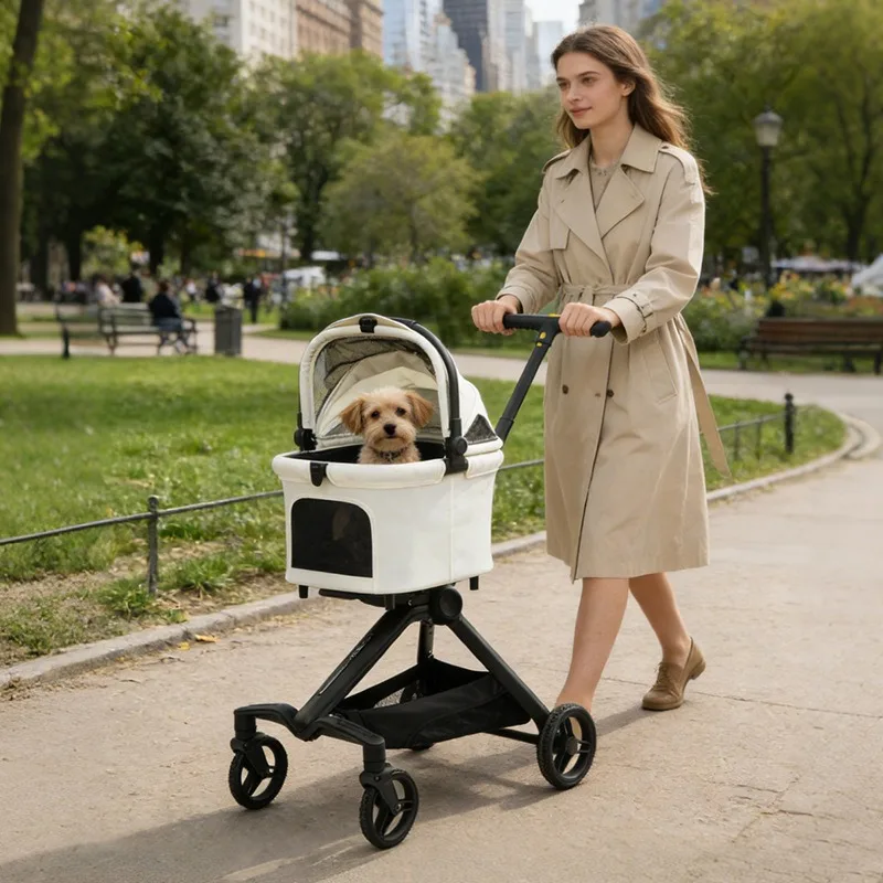 Carrito plegable para perros pequeños y cachorros – Panorámico con cesta - imagen 2