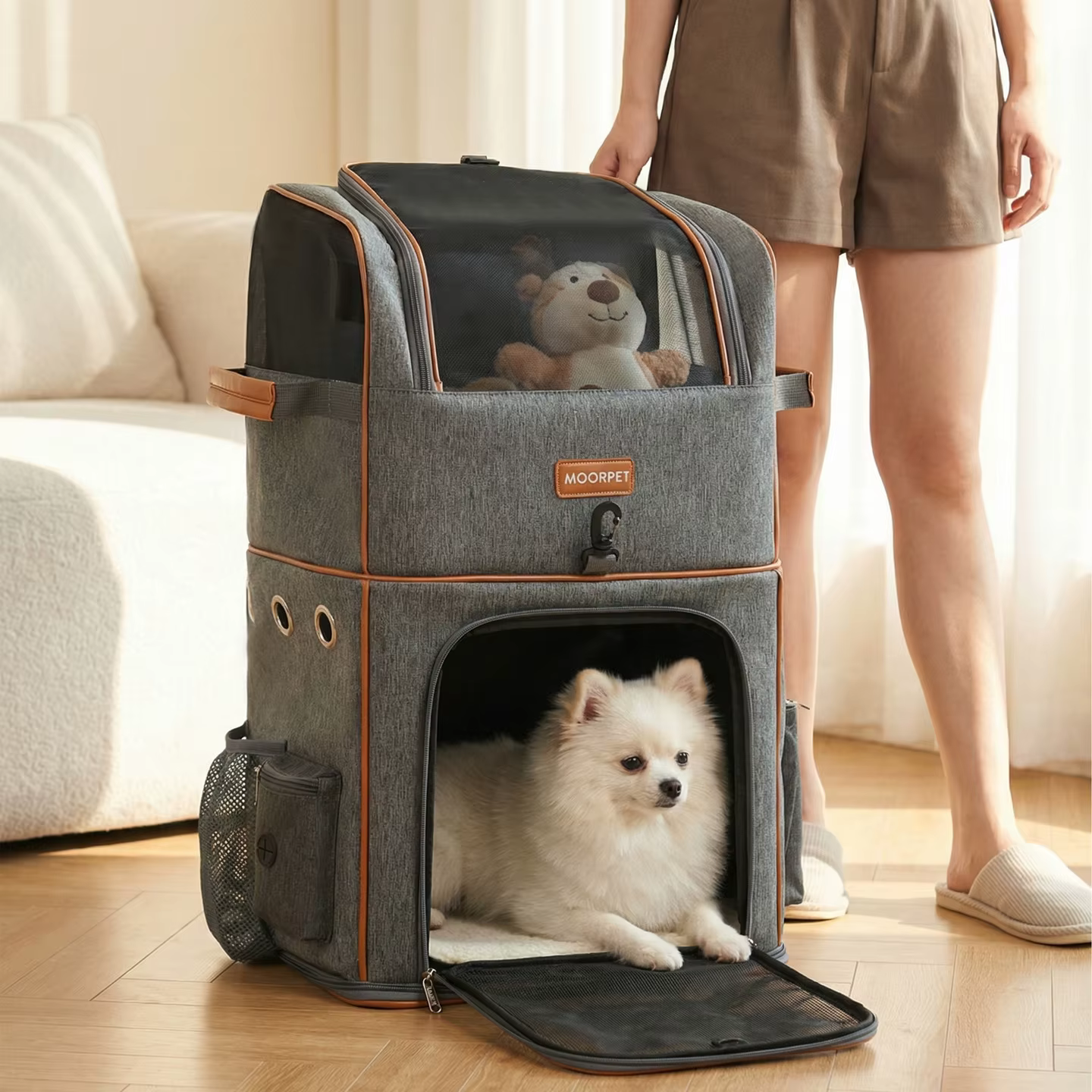 Transportín doble para gatos y perros pequeños – Malla transpirable - imagen 4
