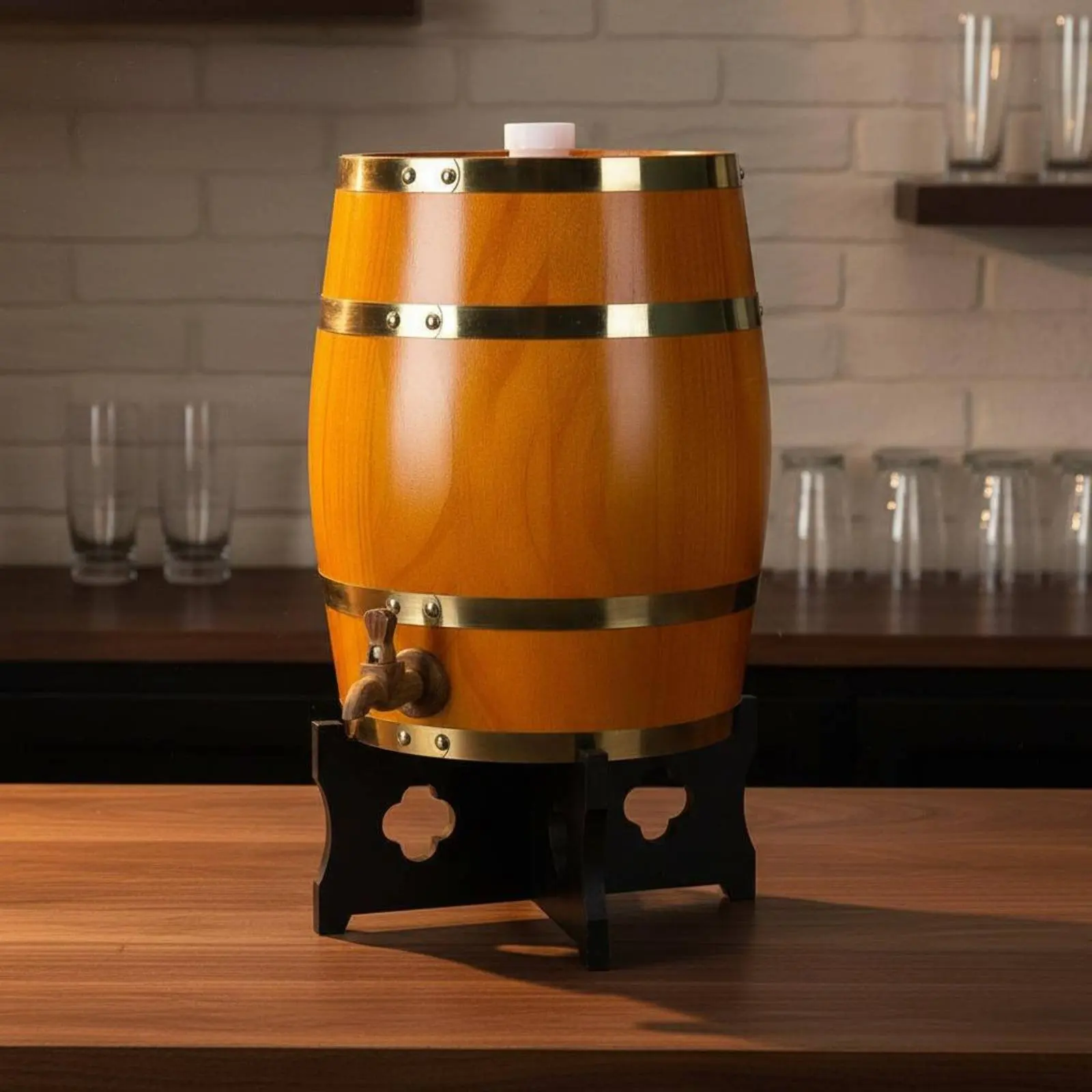 Dispensador de vino en barril de madera con grifo y soporte - imagen 5