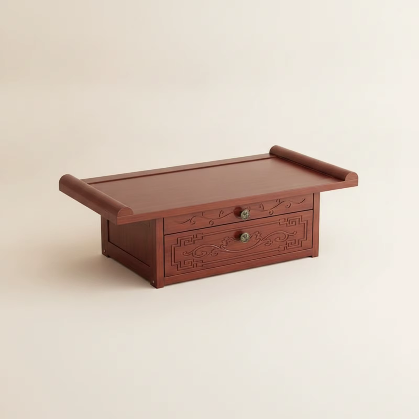 Mesa altar budista tallada con cajón, mueble compacto y resistente
