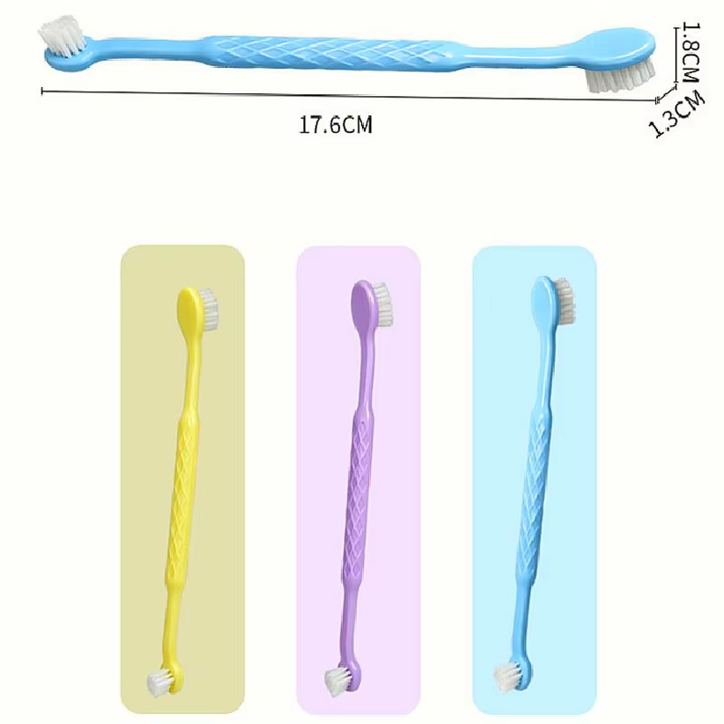 Cepillo de dientes doble cabezal para perros y gatos – Blanda y mango largo - imagen 5