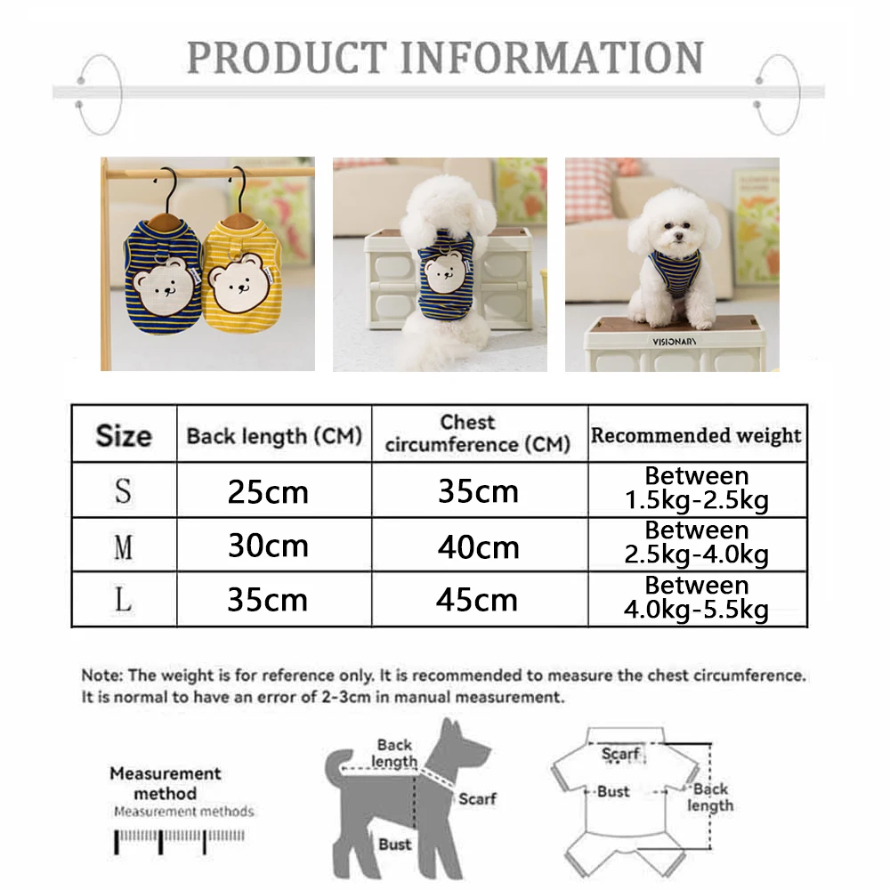 Chaleco de verano para perros pequeños con diseño de oso y rayas