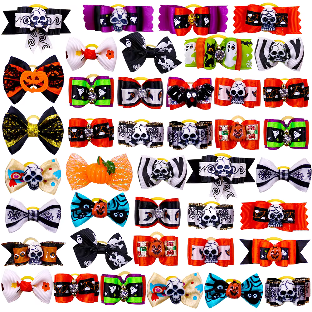 Lazos para perros pequeños Halloween con calavera y calabaza - imagen 2