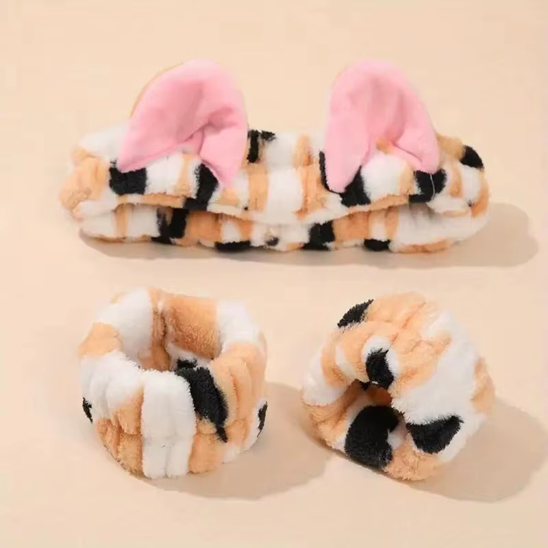Diadema de felpa con orejas de gato, estampado leopardo