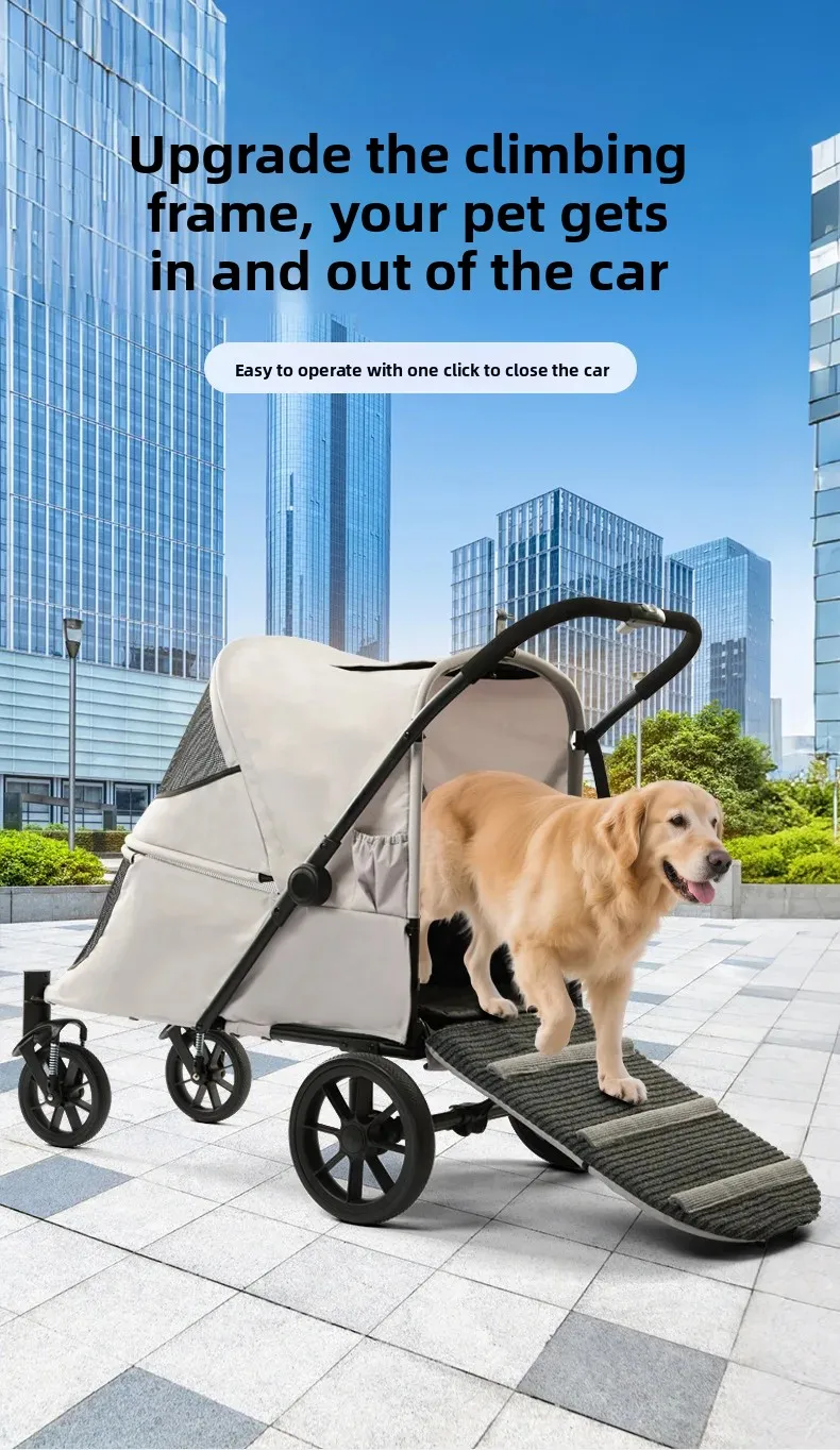 Cochecito para mascotas demostrando capacidad de ascenso en pendiente suave