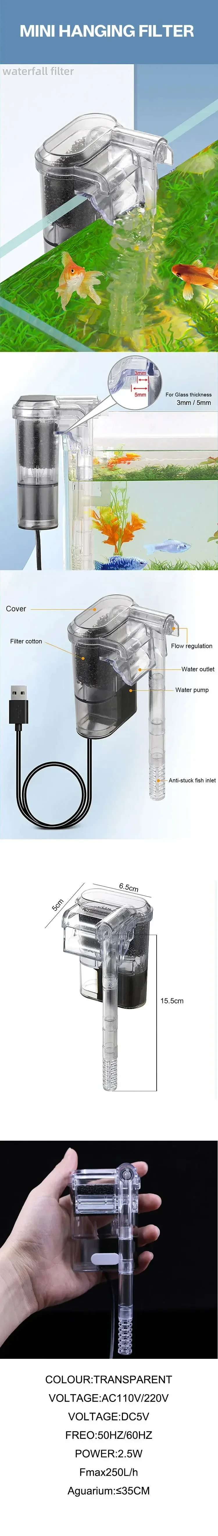 Mini bomba de oxígeno USB colgante para acuario pequeño