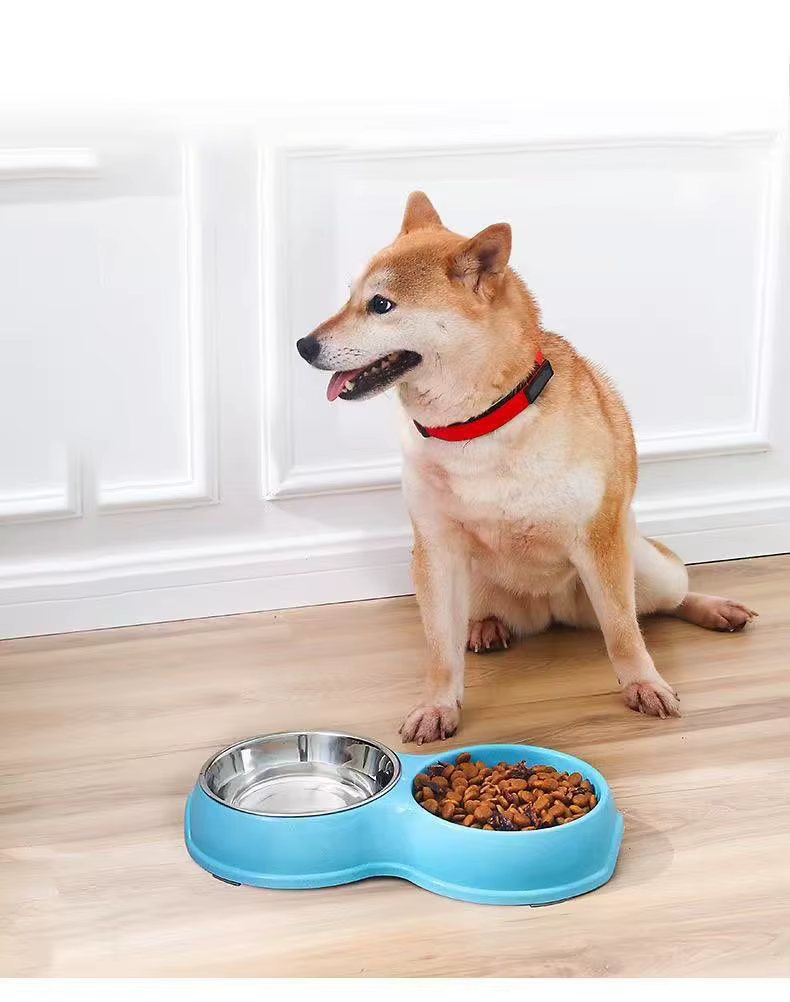 Comedero doble de acero inoxidable para perros y gatos