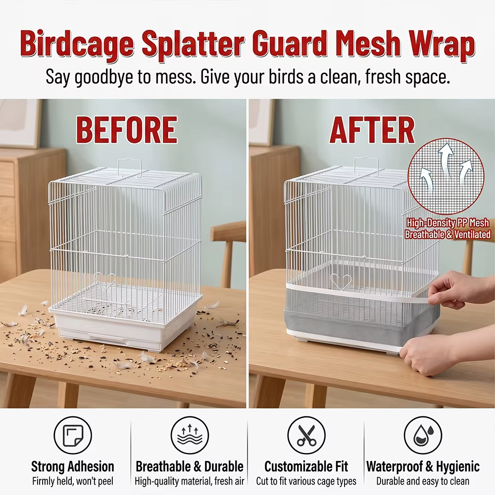 Malla protectora para jaula de aves – Pantalla antisalpicaduras adhesiva - imagen 2