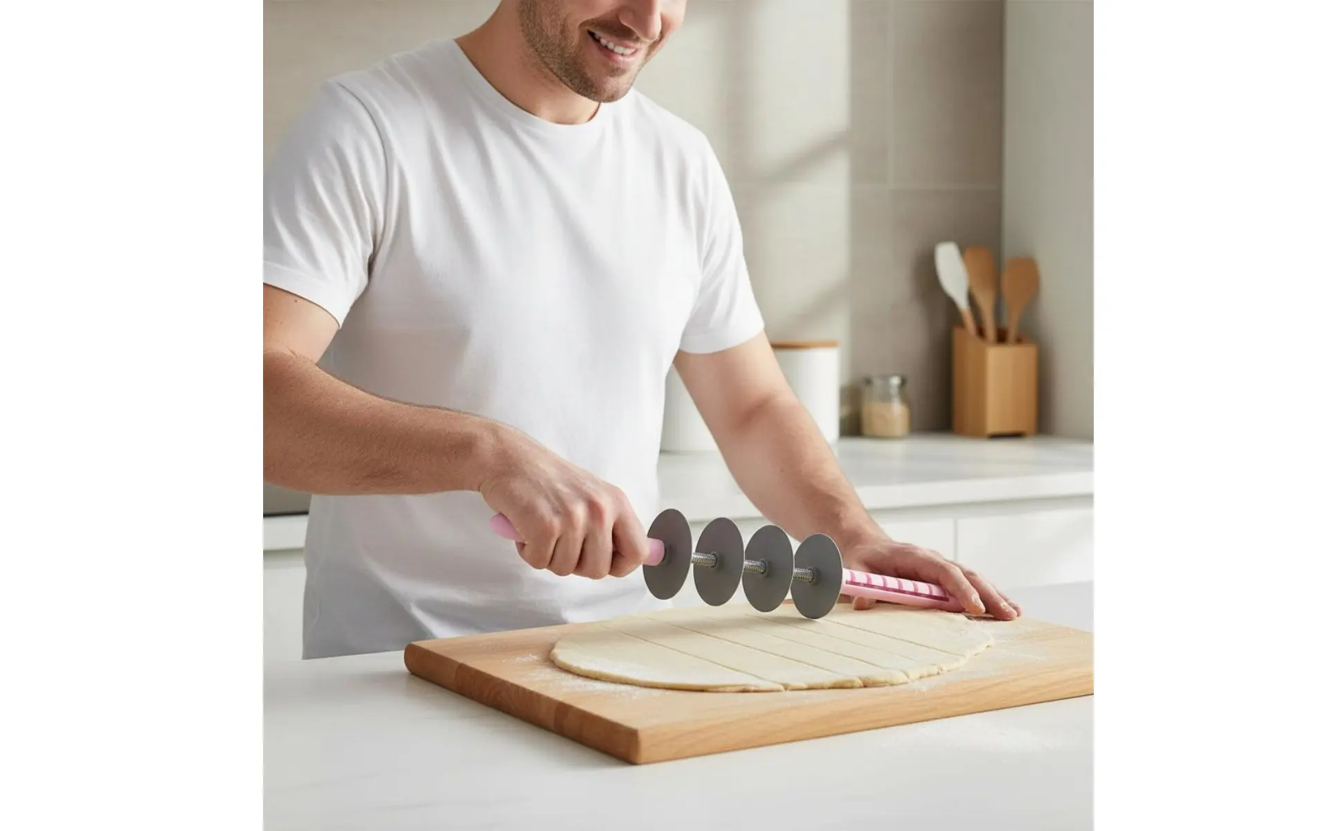 Corte de masa triangular con cuchillas guiadas