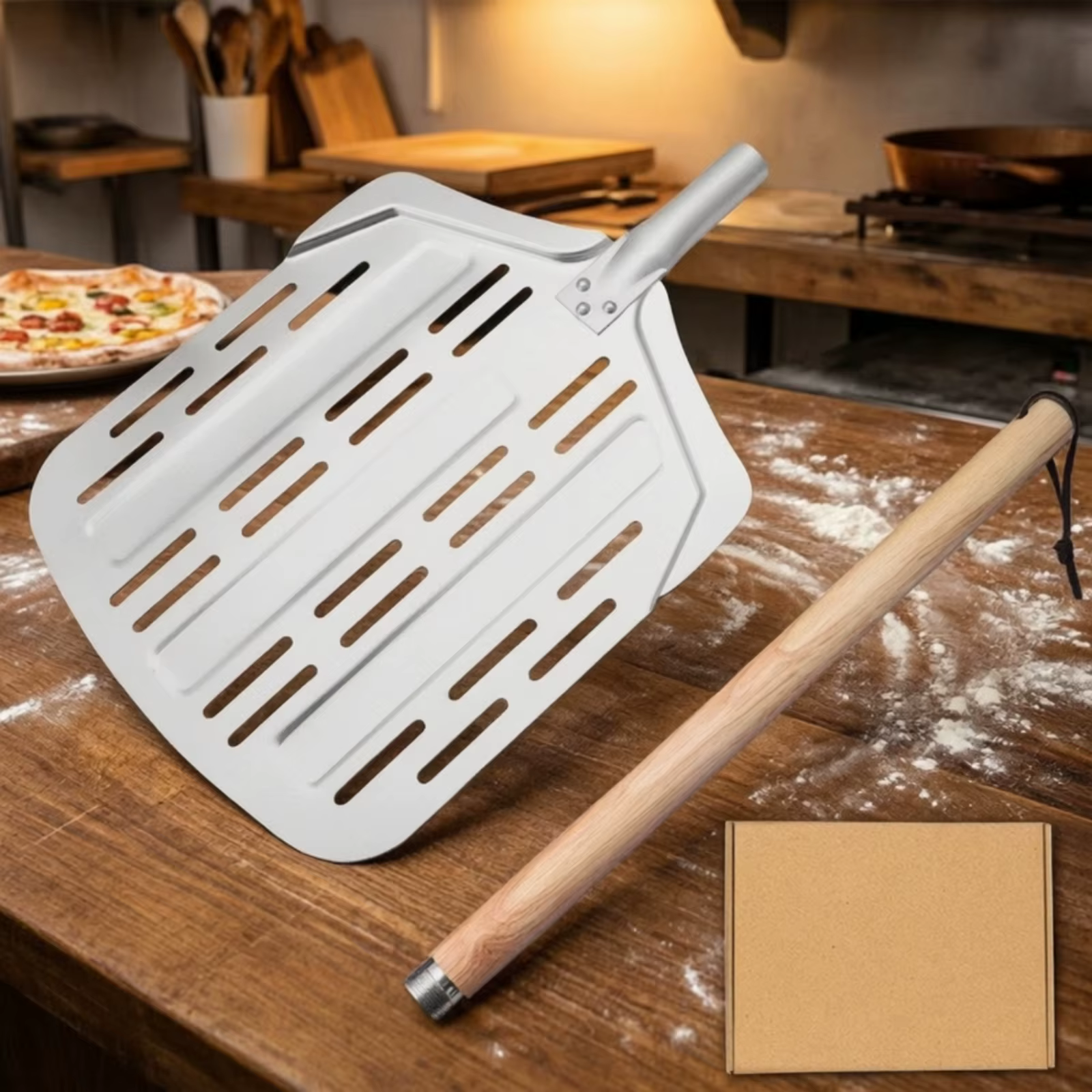 Pala para pizza perforada con mango de madera - imagen 2