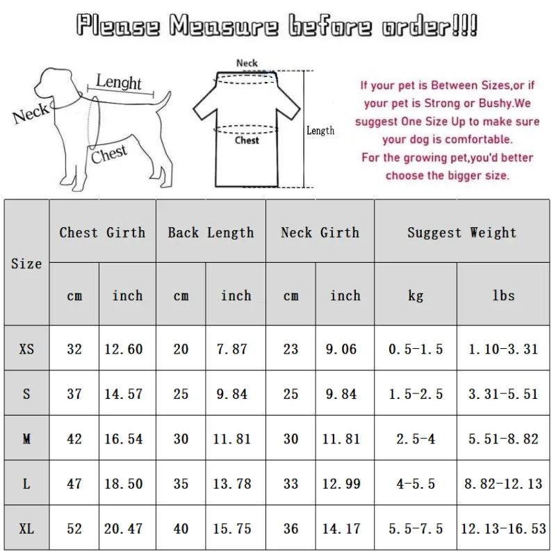Guía de tallas para sudadera de perro DOGGYZSTYLE
