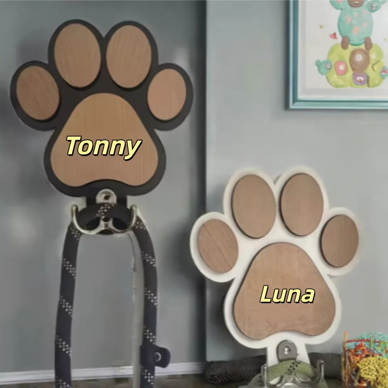 Colgador de pared de madera para correas de perro con huella decorativa - imagen 2