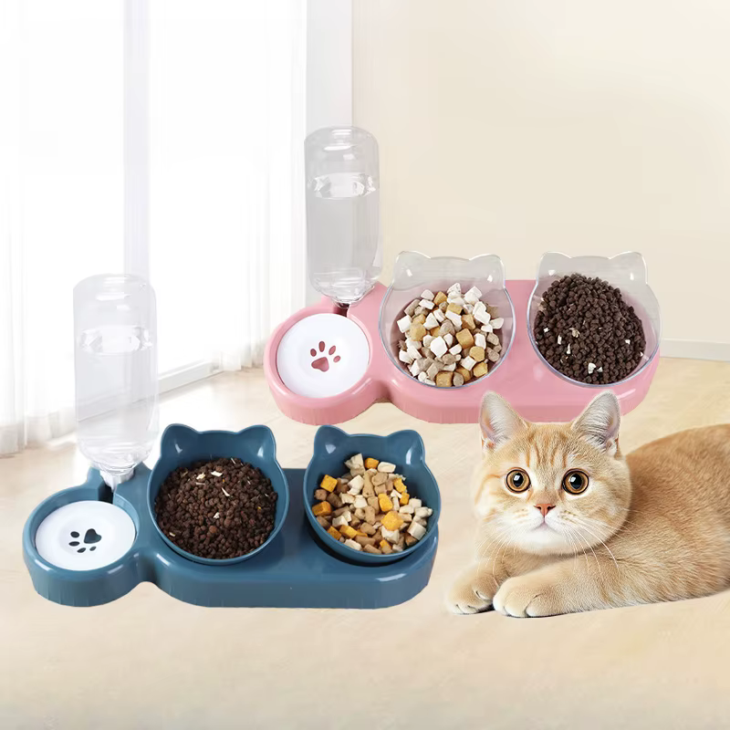 Comedero doble para gatos – Tazón elevado con protección cervical - imagen 3