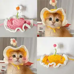 Gorro de lana tejida con flores lindo para disfraz de gato y perro