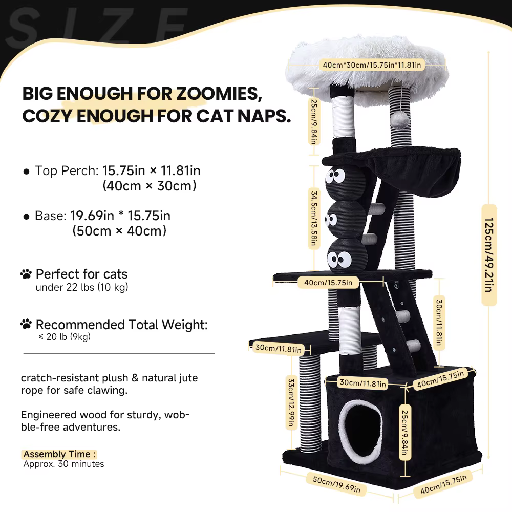 Árbol para Gatos Mediano 125 cm con Rascador y Perchas – Torre Escalera Verde - imagen 3