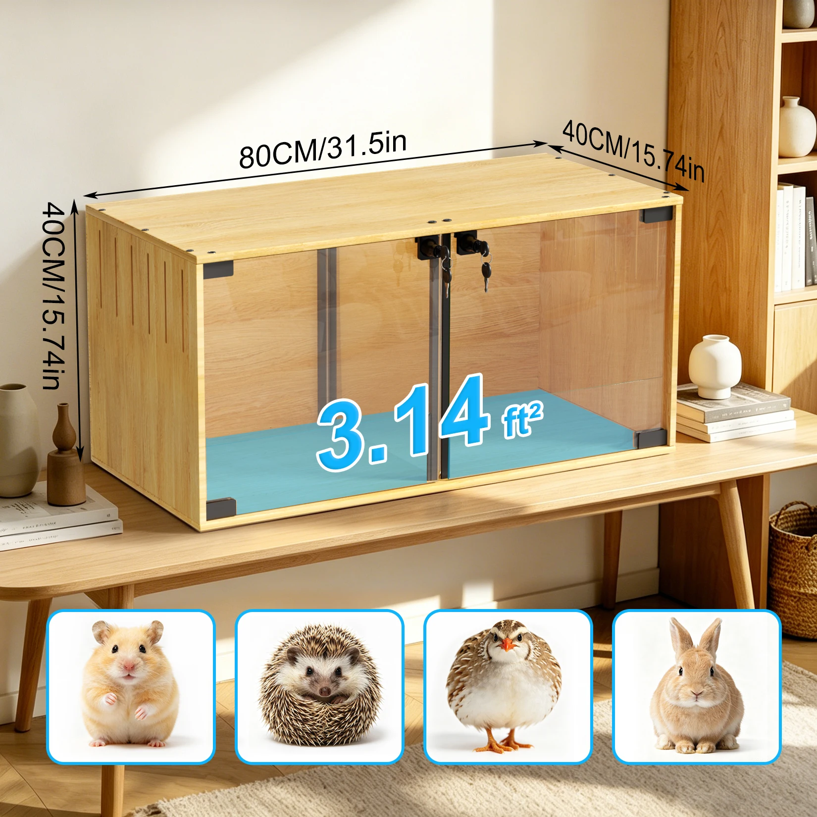 Jaula de madera para hámster y erizos con doble puerta y divisor - imagen 3