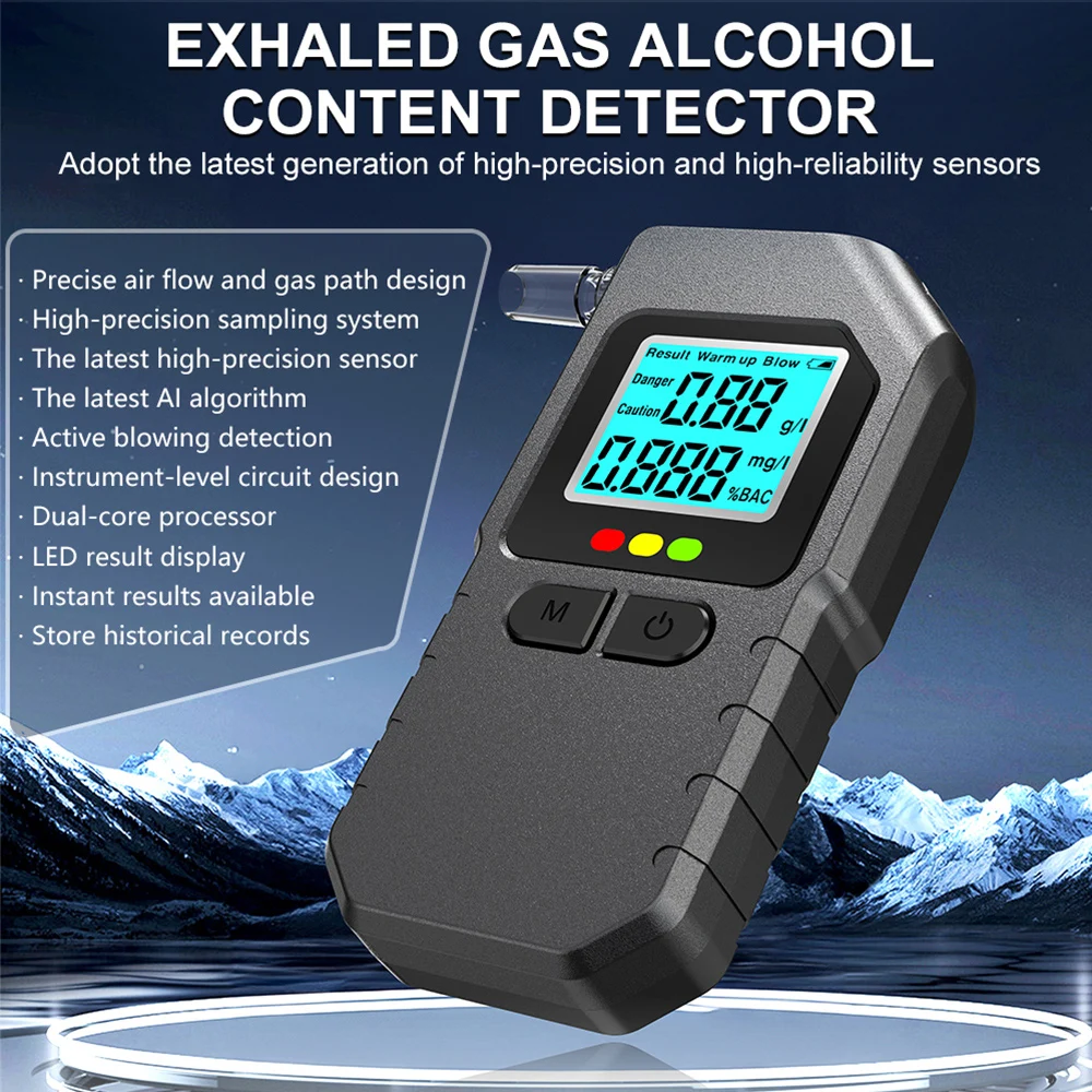 Detector de alcohol digital negro con pantalla LCD