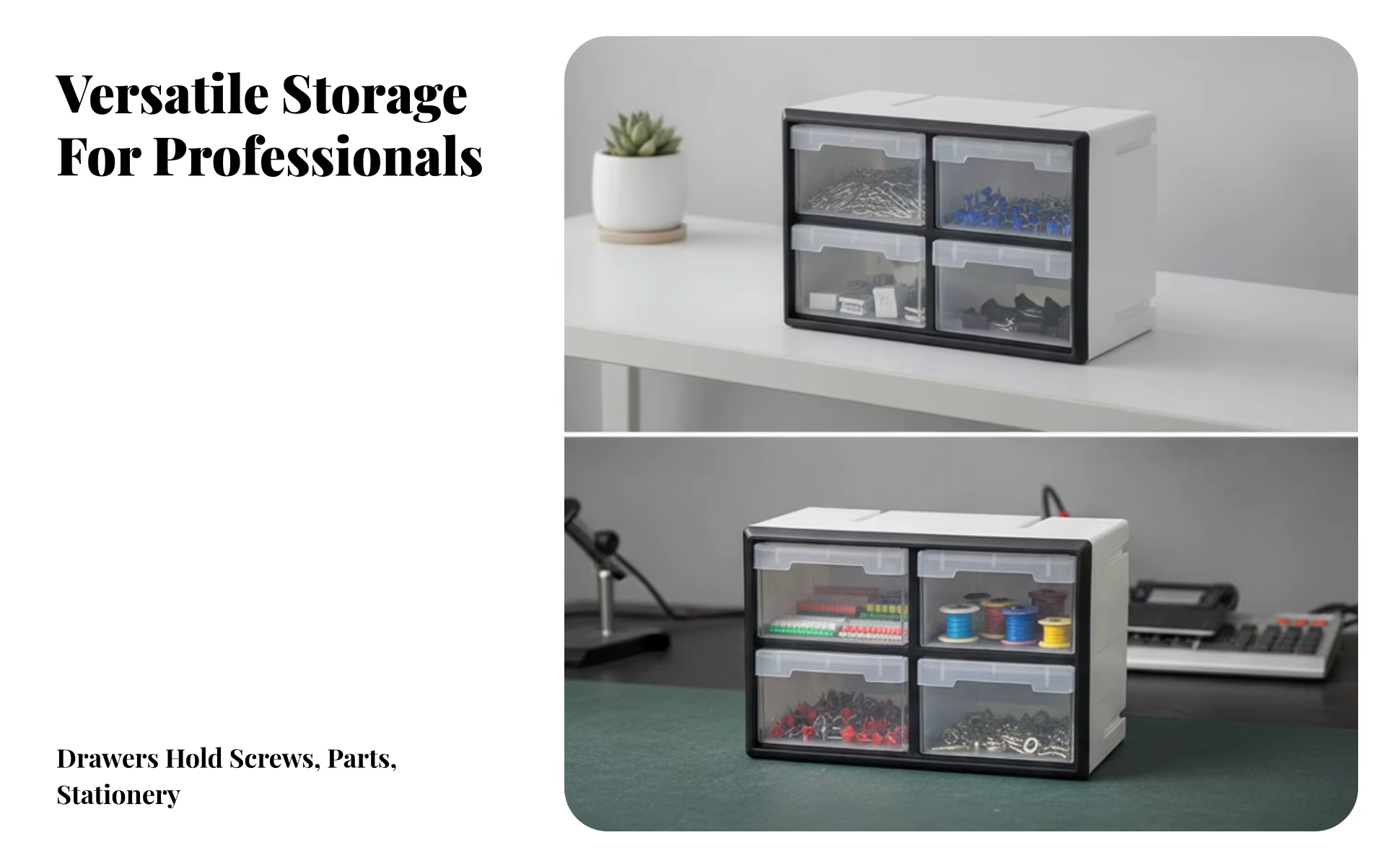 Organizador con cajones transparentes y estructura rectangular