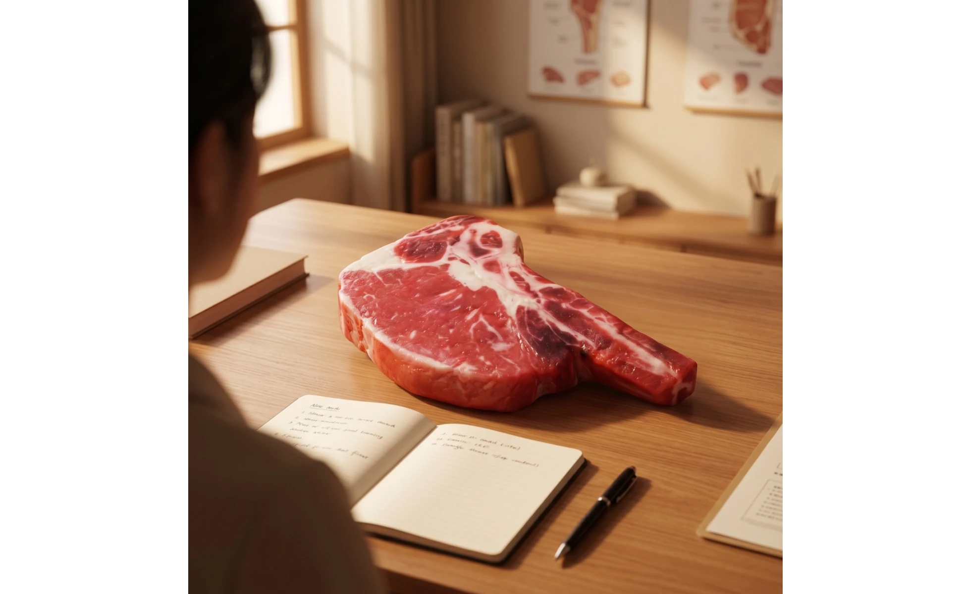 Detalle de la textura y coloración realista del modelo de carne sintética