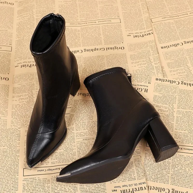 Botines de tacón alto para mujer con cremallera – Estilo punta puntiaguda - imagen 4