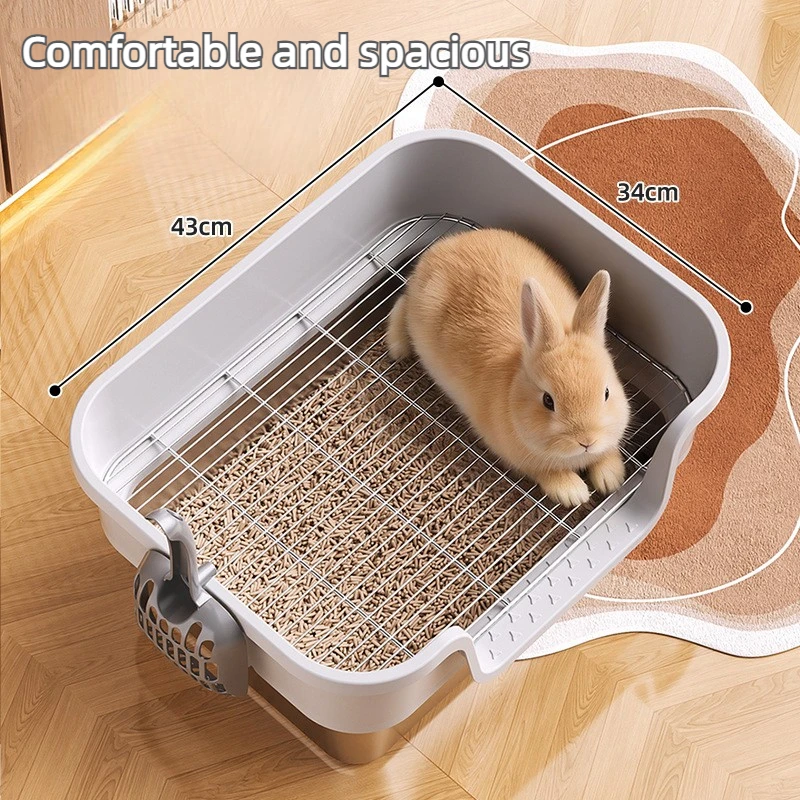 Caja de arena grande con rejilla inox para conejos – Inodoro alto fácil de limpiar - imagen 4