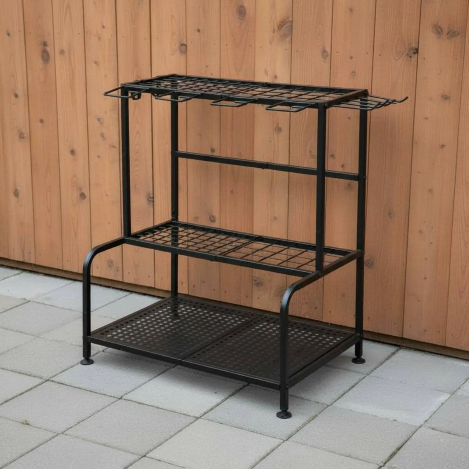 Soporte metálico para herramientas de jardín con patas ajustables - imagen 2