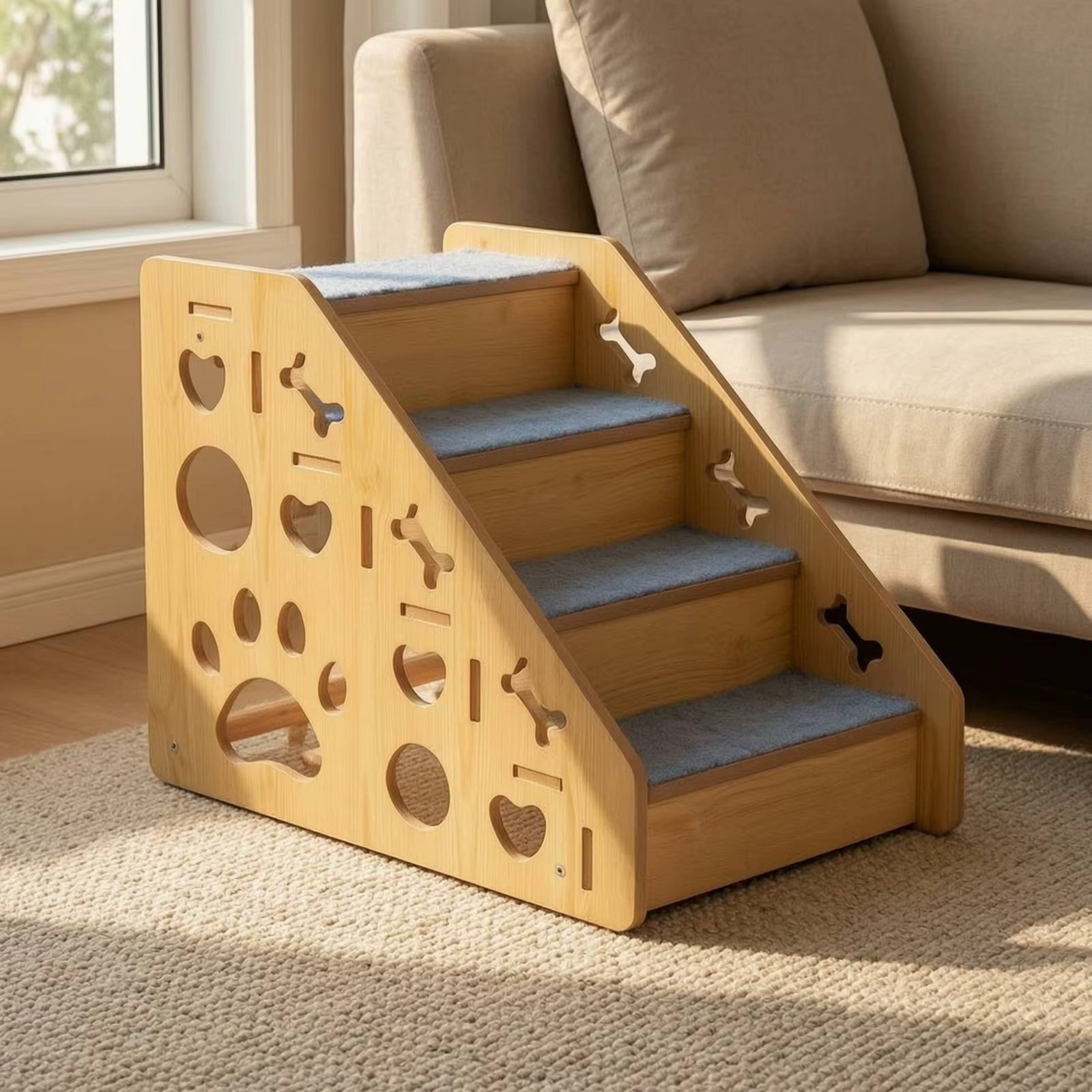 Escalera madera 4 peldaños ancha para perros pequeños - imagen 5