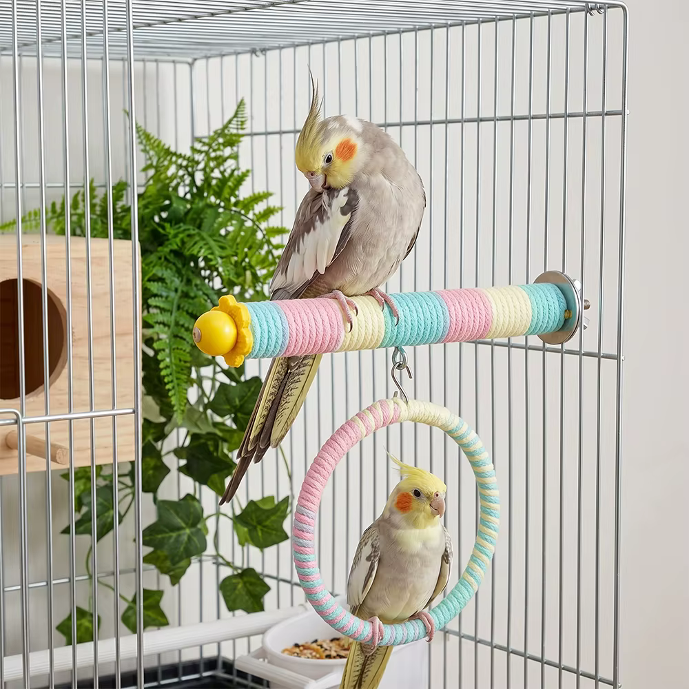 Juguete para loros de cuerda con ventosa y columpio para jaula - imagen 5