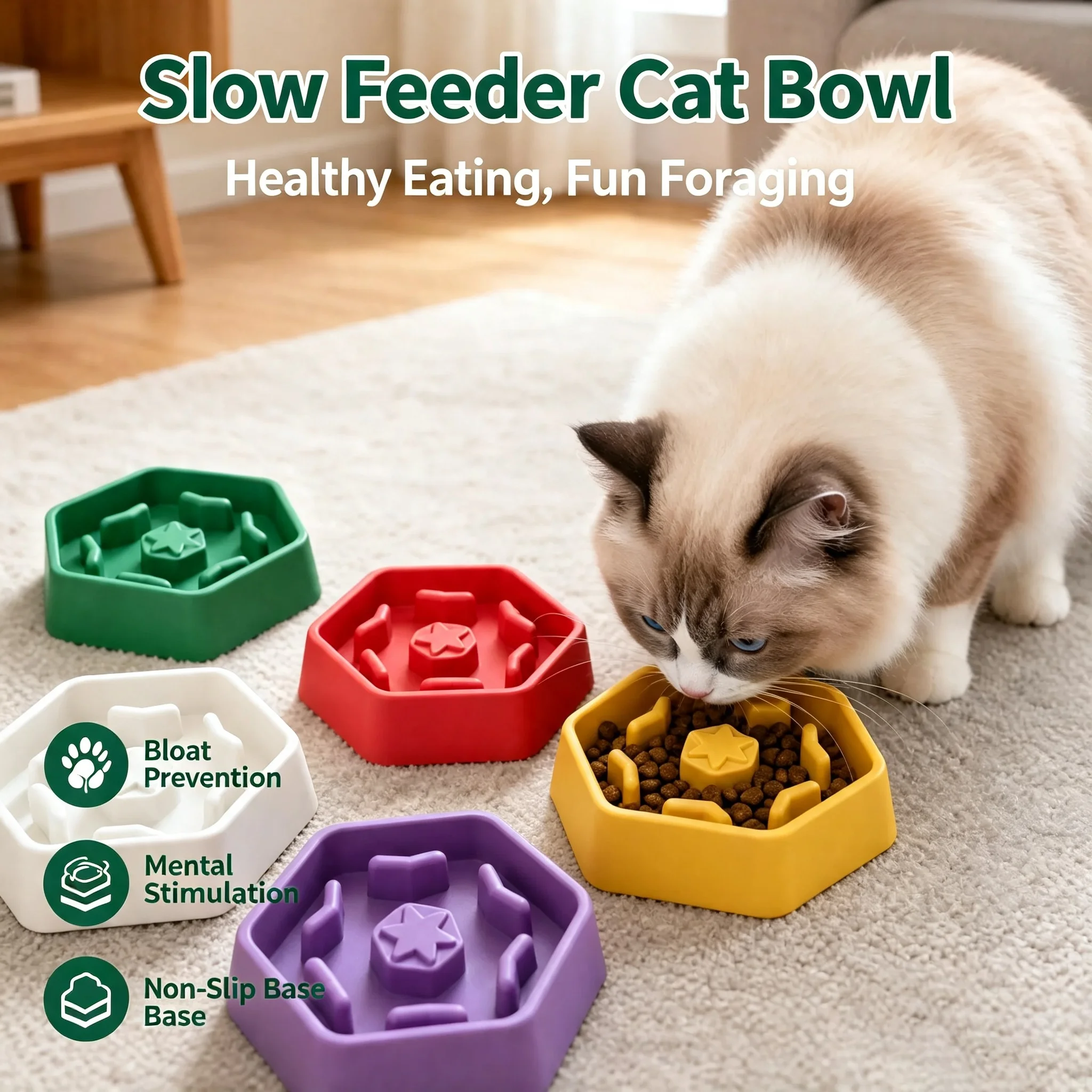 Comedero antivoracidad antideslizante para gatos y cachorros - imagen 3