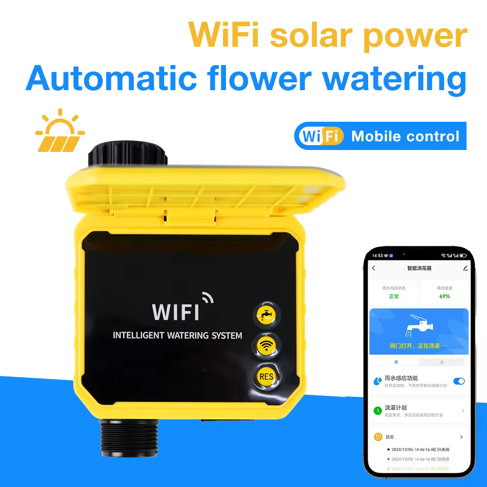 Temporizador de riego solar con panel fotovoltaico