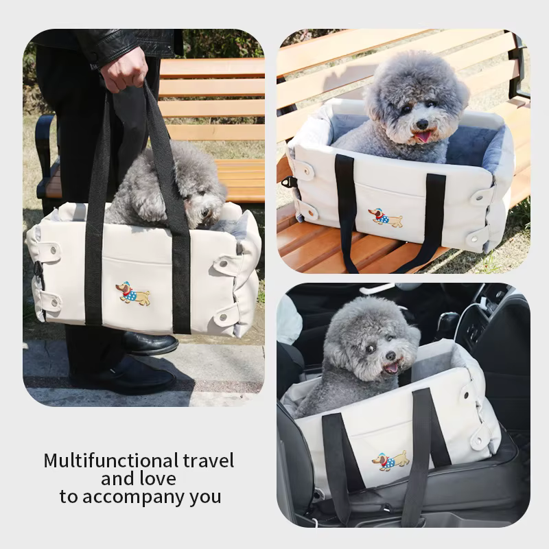 Asiento portátil tipo nido para perros pequeños en consola central
