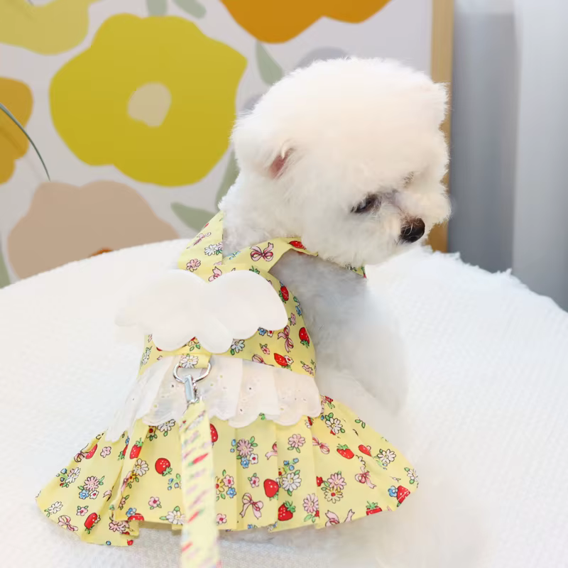 Arnés con falda floral y correa para perro – Chihuahua y Bichón - imagen 2
