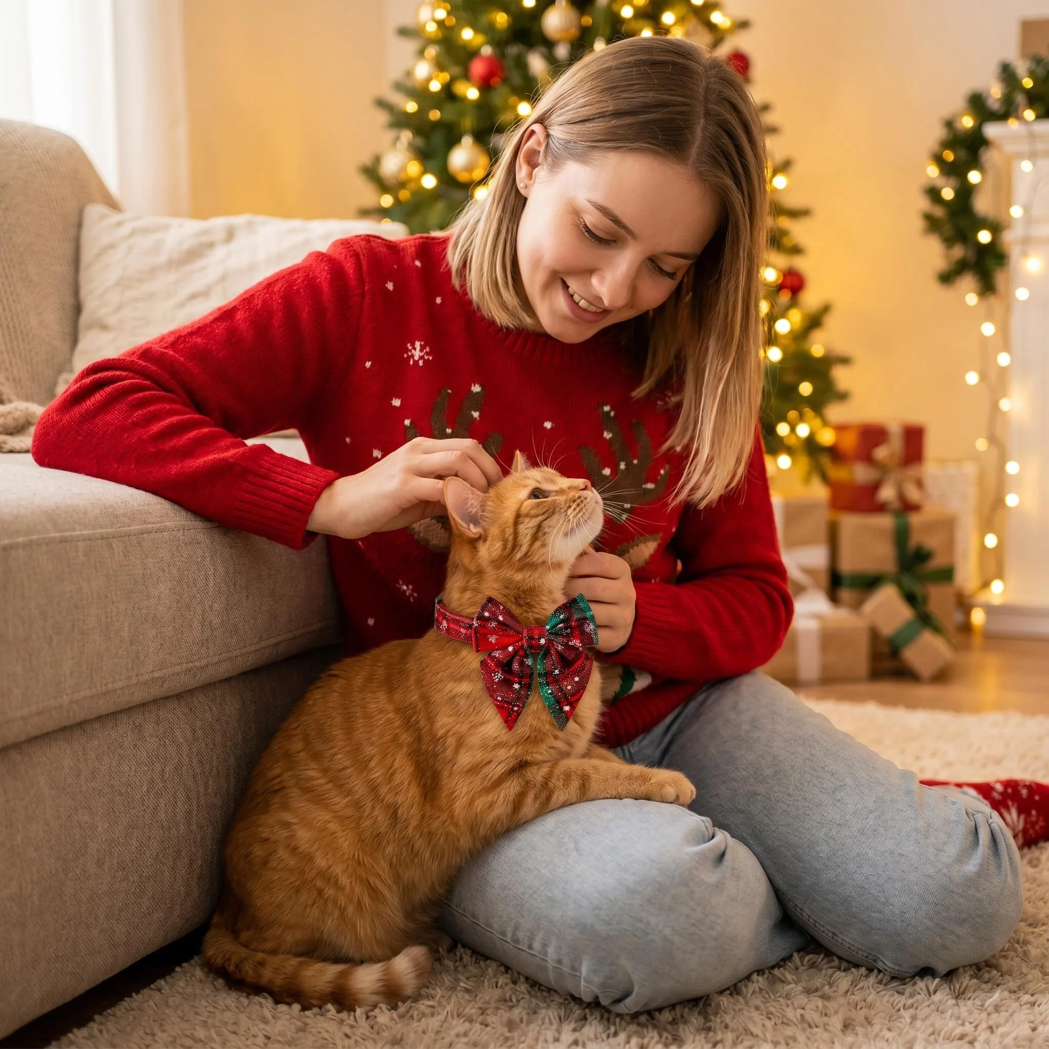 Collar navideño de algodón con lazo copo de nieve para perros