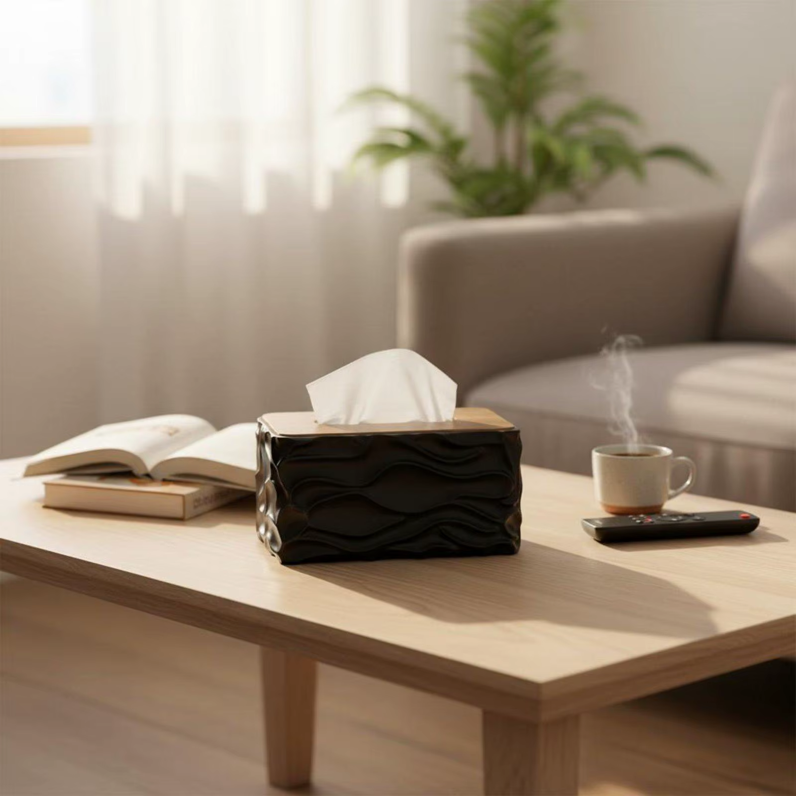 Portapañuelos de Madera Minimalista – Dispensador Rectangular para Sala y Baño - imagen 2