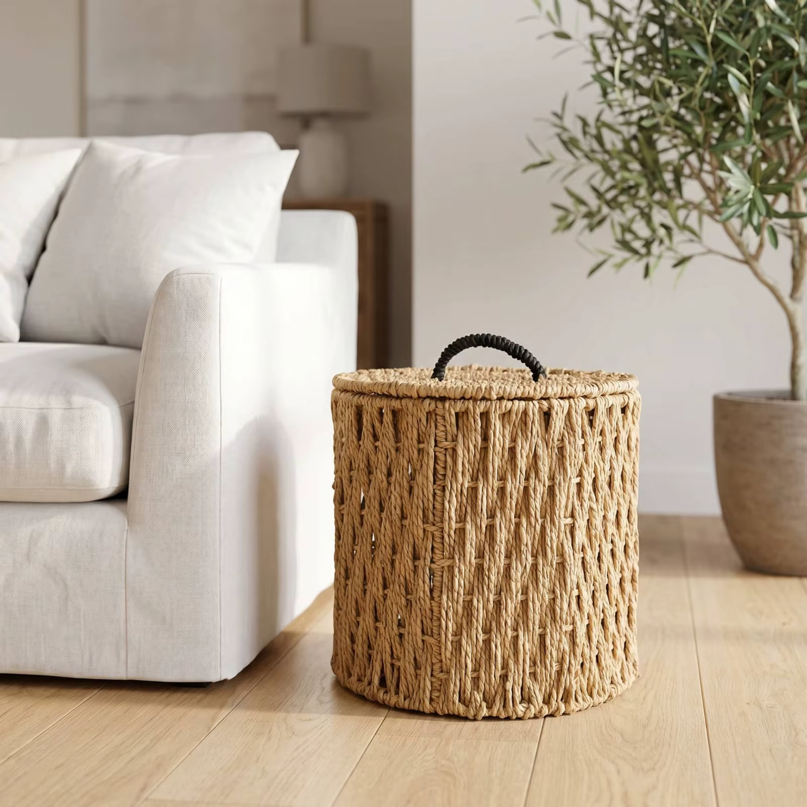 Cama cueva de cesta trenzada con tapa para gatos y perros mini - imagen 5