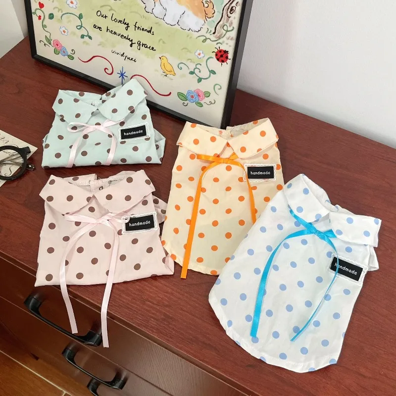 Camiseta de verano con lunares para perros y gatos, suave con botones - imagen 4