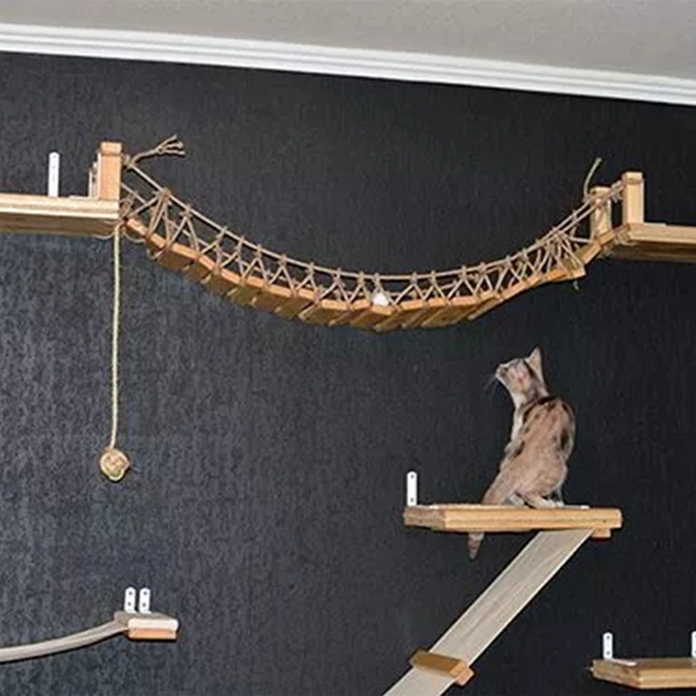 Puente de madera maciza con sisal para trepar