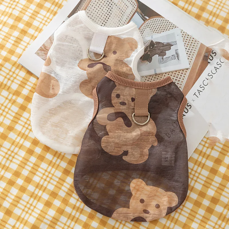 Chaleco de malla con diseño de oso en tono gris claro