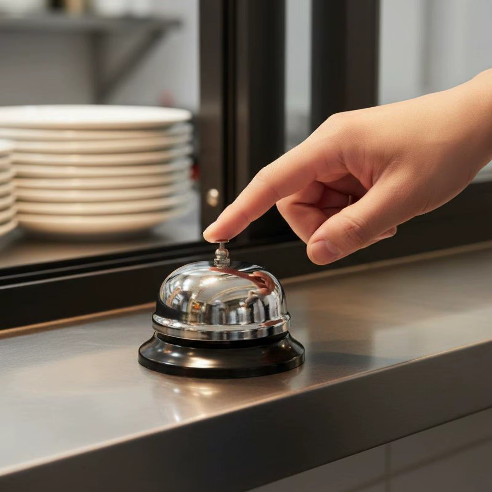 Timbre mecánico de mesa para recepciones, cuidadores y escuelas – Con manija y resorte - imagen 5