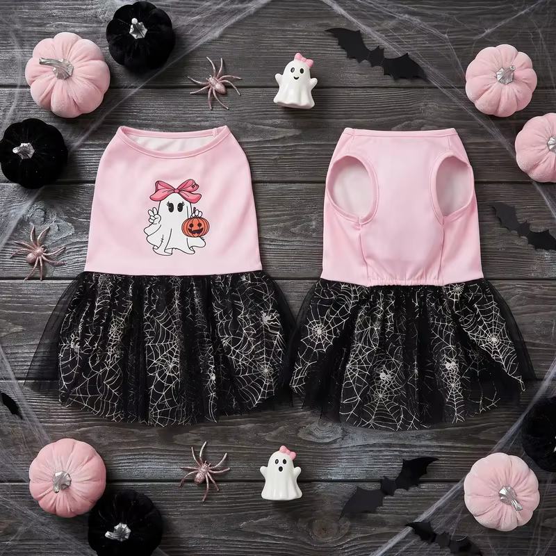 Tutú rosa Halloween para perros y gatos – Falda tul y arañas - imagen 5