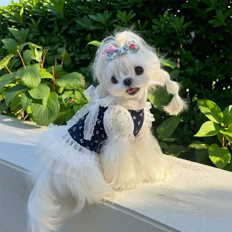 Vestido floral de verano para perro y gato fresco con lazo - imagen 5
