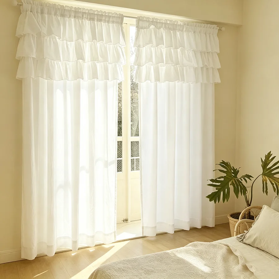 Cortina francesa opaca de algodón con volantes para dormitorio y salón - imagen 5