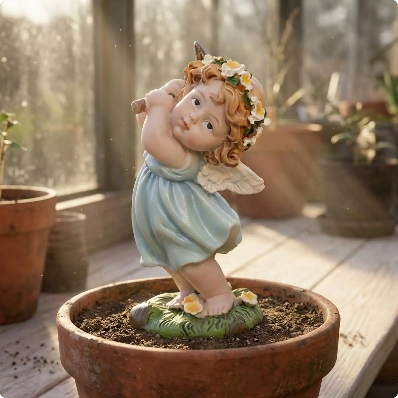 Figura de querubín de resina para jardín y exterior - imagen 3