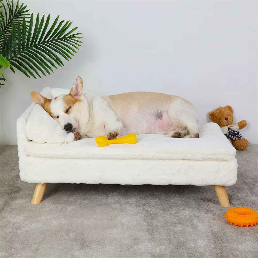 Sofá elevado de lujo para perros pequeños y medianos – Respaldo y cojín de felpa - imagen 2