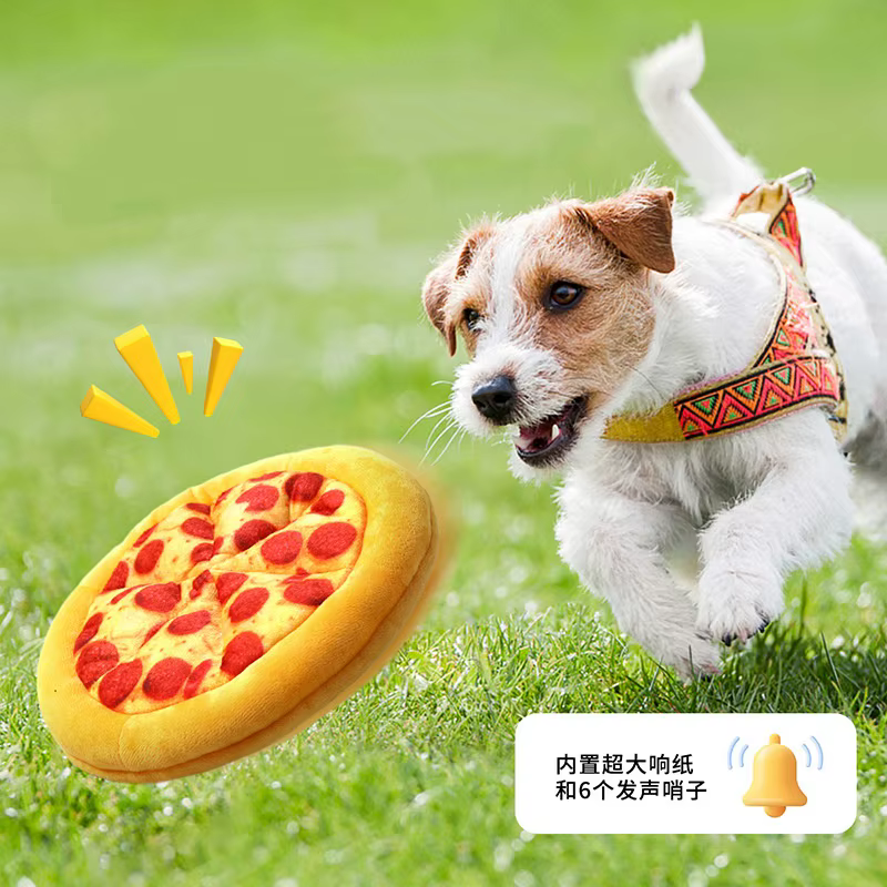 Juguete masticable de pizza con peluche y sonido para perros - imagen 4