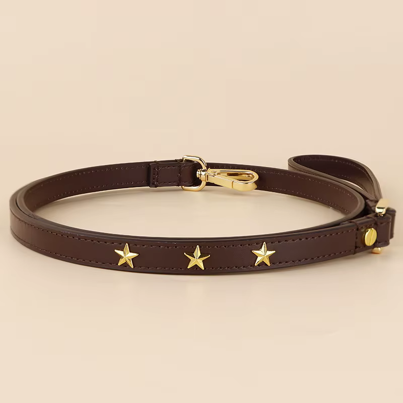 Correa de cuero genuino con estrellas doradas para perros - imagen 2