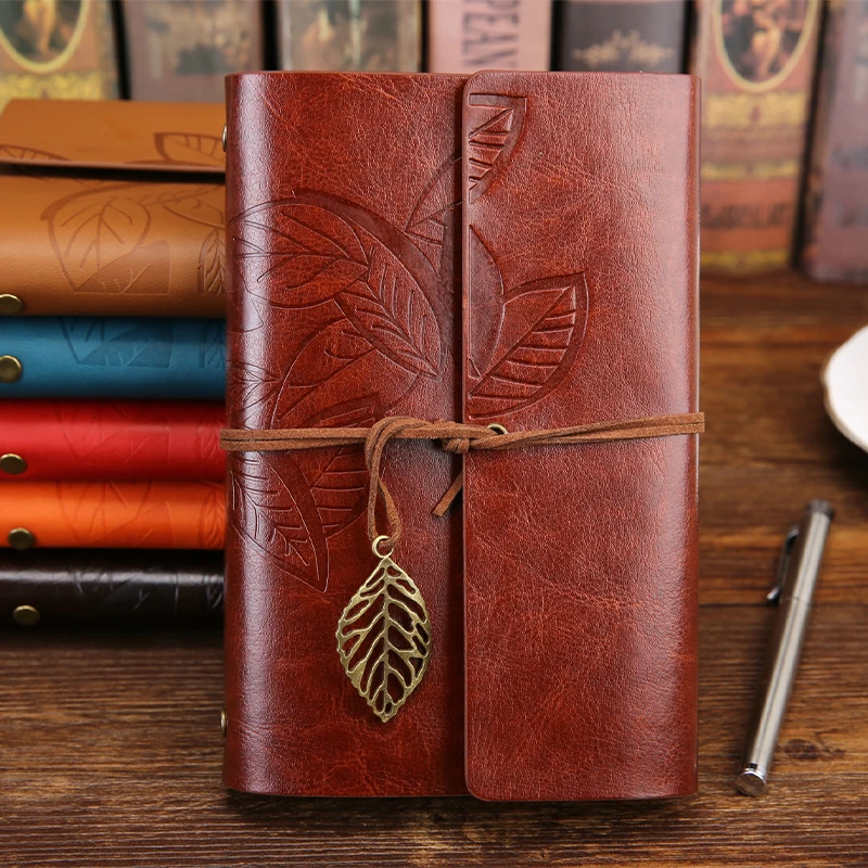 Diario de viaje vintage A5 con hojas sueltas – Cuaderno desmontable de cuero PU