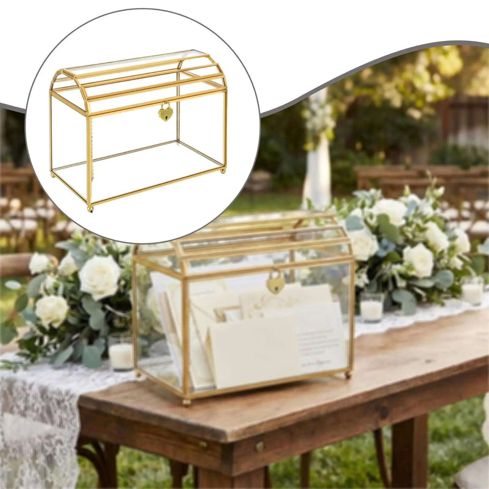 Caja de cristal dorada con ranura y cerradura para tarjetas - imagen 4