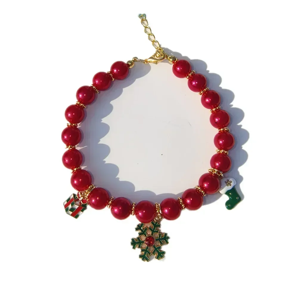 Collar navideño vintage para gatos y perros – Papá Noel perlas - imagen 5