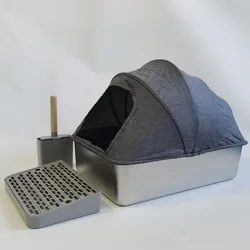Caja de arena cerrada para gatos – Bandeja alta acero inoxidable con cubierta plegable